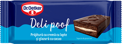 Delipoof cu cremă cu lapte și glazură cu cacao